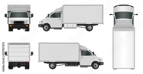 White truck template. Cargo van Vector illustration EPS 10 isolated on white background. City commercial vehicle delivery.
