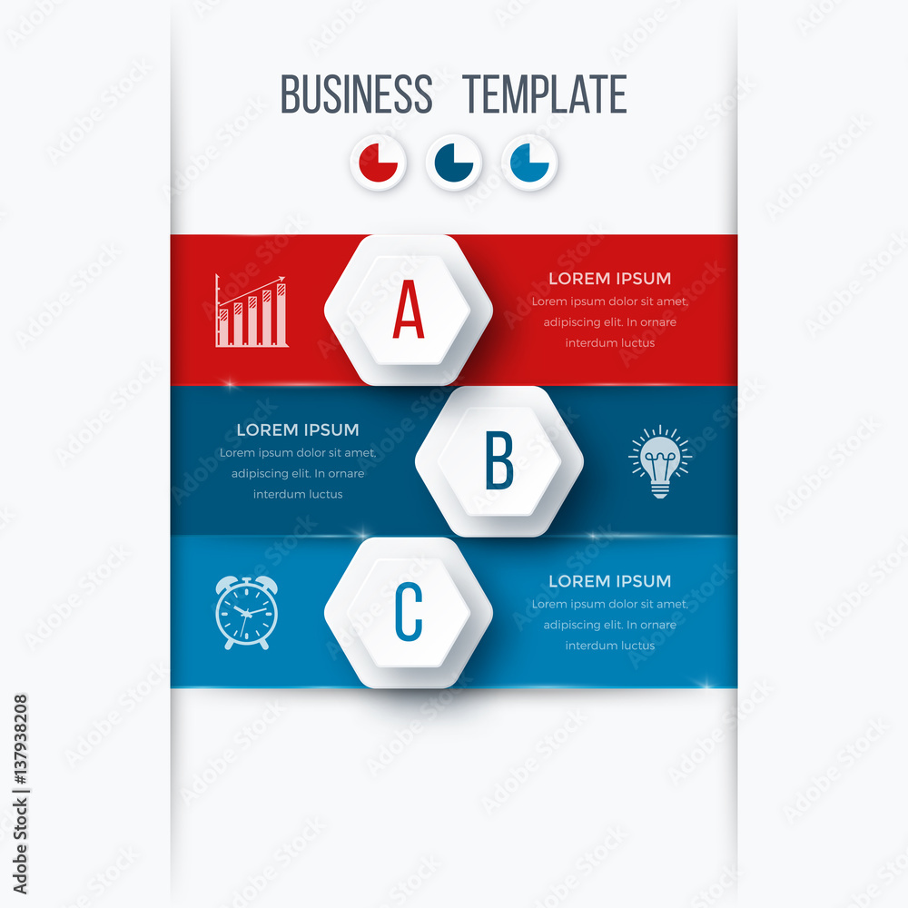 Infographics template 3 options with hexagon Infographics template 3 options with hexagon