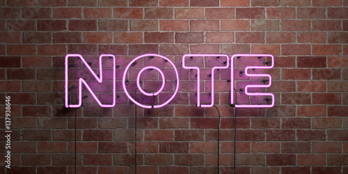 NOTE - fluorescent Neon tube Sign on brickwork - Front view - 3D rendered royalty free stock picture. Can be used for online banner ads and direct mailers..