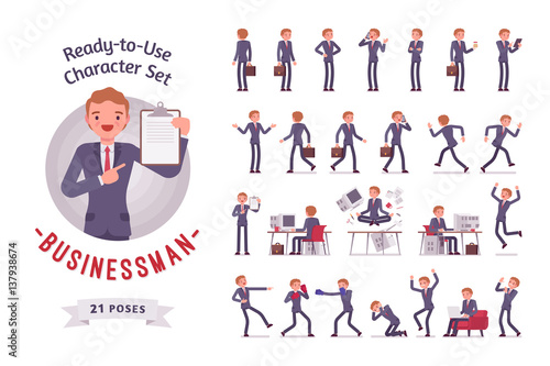 Ready-to-use businessman character set, different poses and emotions © andrew_rybalko