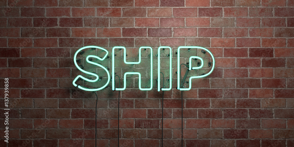 Obraz premium SHIP - fluorescent Neon tube Sign on brickwork - Front view - 3D rendered royalty free stock picture. Can be used for online banner ads and direct mailers..
