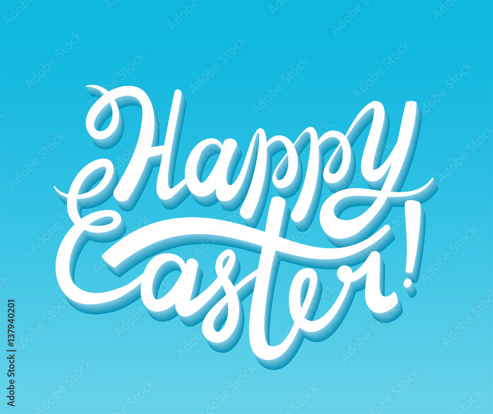 Vector happy easter lettering greeting card blue sky background Vector happy easter lettering greeting card blue sky background