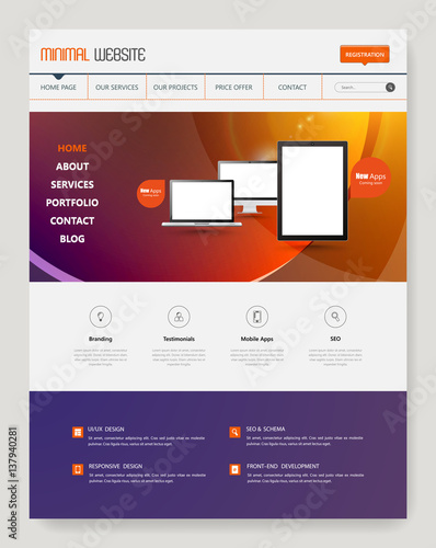 Clean Simple Minimalistic Website Interface Template, Vector Illustration.