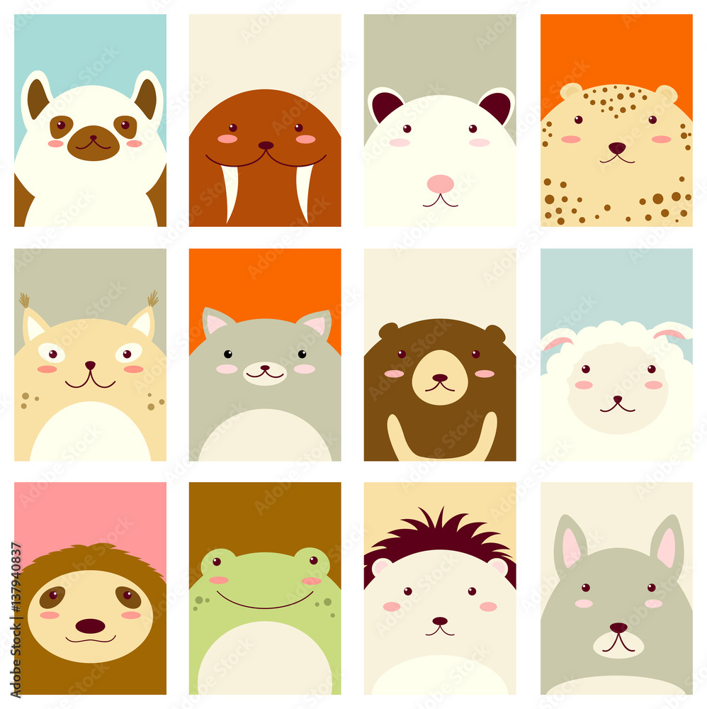 Obraz premium Set of banners with cute animals