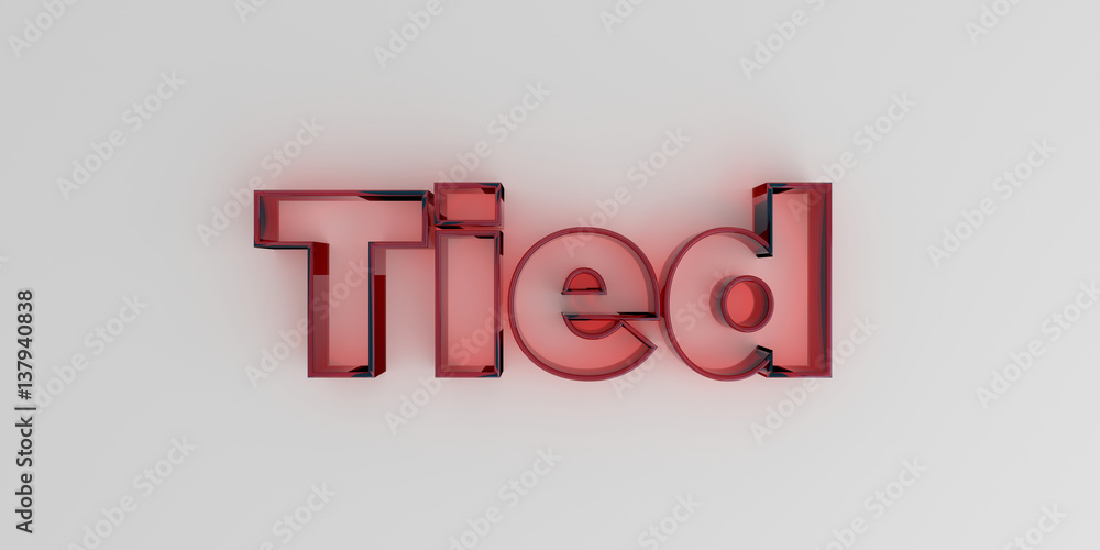 Tied - Red glass text on white background - 3D rendered royalty free stock image. Tied - Red glass text on white background - 3D rendered royalty free stock image.