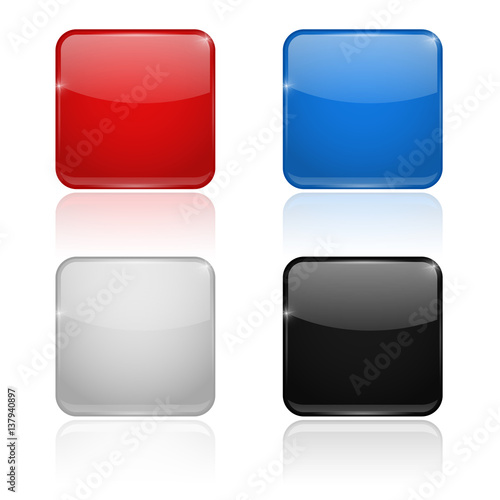Square glass buttons. Colored set 3d icons