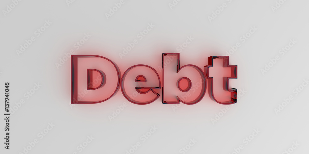 Debt - Red glass text on white background - 3D rendered royalty free stock image. Debt - Red glass text on white background - 3D rendered royalty free stock image.
