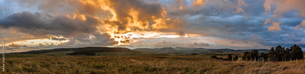 Dramatic sunset over the Auvergne countryside