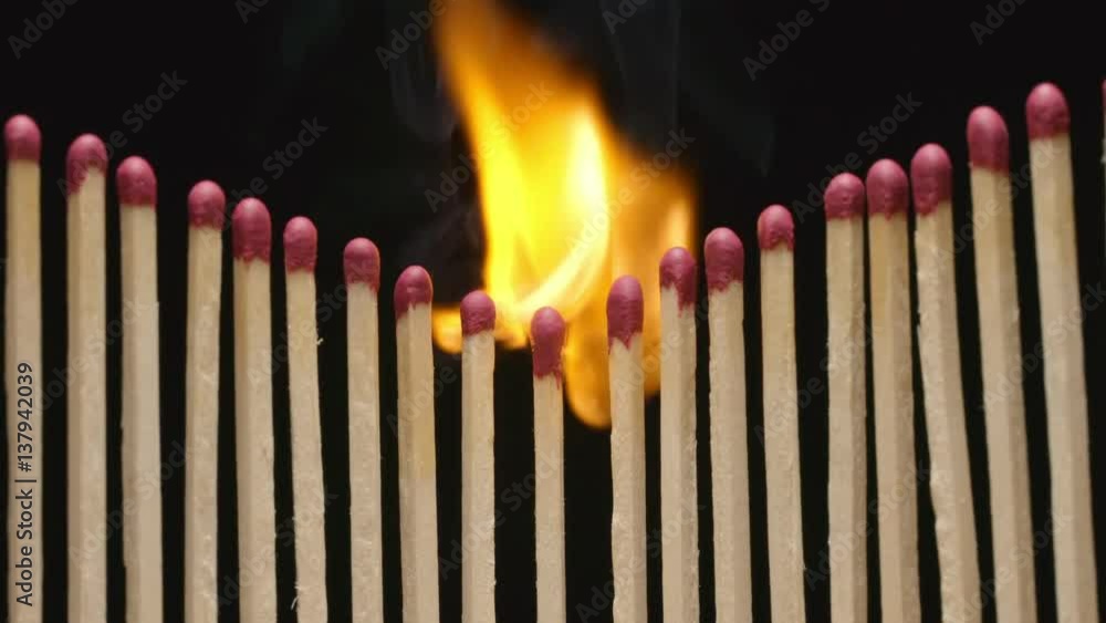 SLOW MOTION: Motivation - Match in center burns and fire goes in sides SLOW MOTION: Motivation - Match in center burns and fire goes in sides