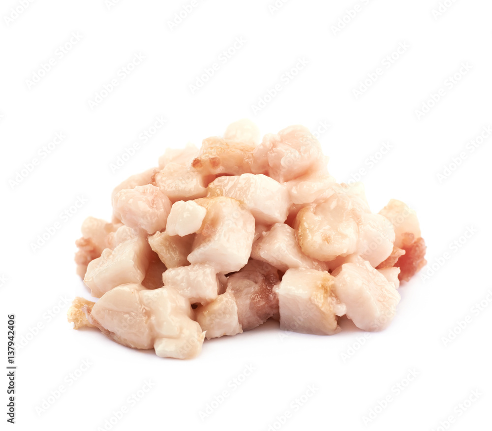 Pile of bacon fat cubes isolated Pile of bacon fat cubes isolated