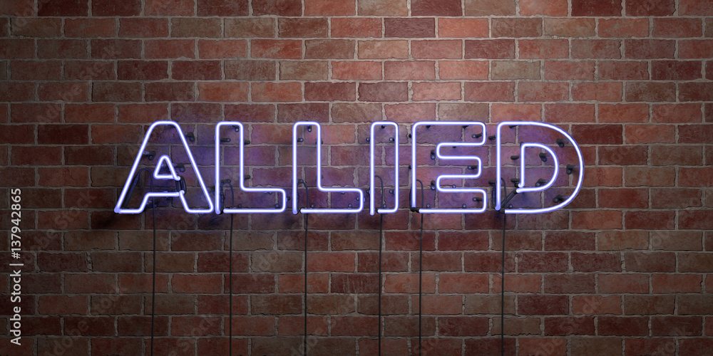 Obraz premium ALLIED - fluorescent Neon tube Sign on brickwork - Front view - 3D rendered royalty free stock picture. Can be used for online banner ads and direct mailers..