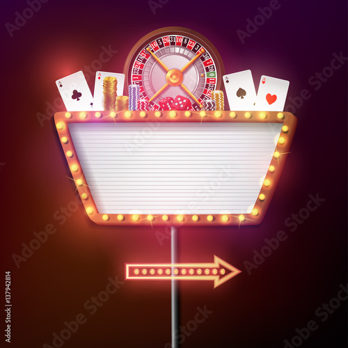 Casino signboard retro style with light frame