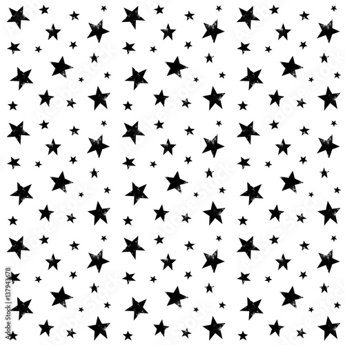 Textured stars background  pattern  wallpaper. Grunge space halftone texture. Black and white galaxy star set. Hand drawn illustration