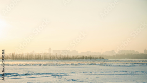 ghostly blur urban architecture winter landscape on the horizon
