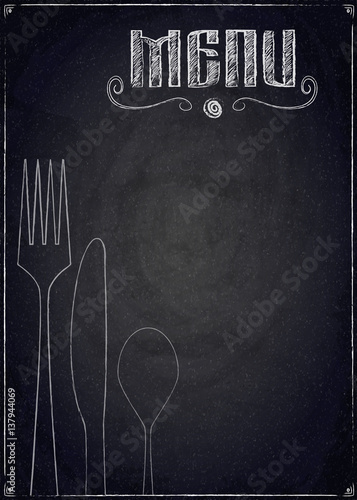 Menu of restaurant on black chalkboard background