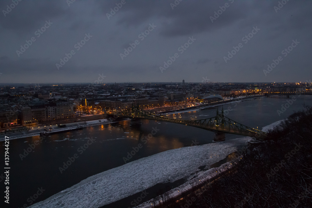 View of the city at dusk.  Budapest Hungary