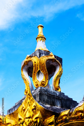 Beautiful Wat Thai golden temple architecture detail, Photharam Ratchaburi Thailand photo