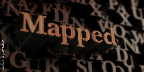 Mapped - Wooden 3D rendered letters message.  Can be used for an online banner ad or a print postcard.