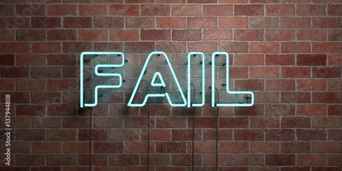 FAIL - fluorescent Neon tube Sign on brickwork - Front view - 3D rendered royalty free stock picture. Can be used for online banner ads and direct mailers.. photo