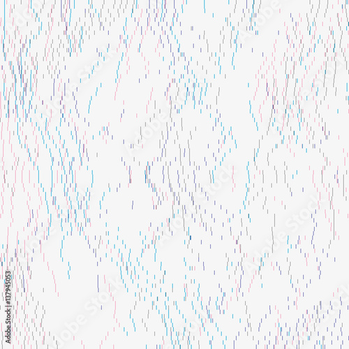 Contemporary abstract vector background. Fluctuations of glitched digital data. Illustration in soft colors. Array of short dashes. Element of design.