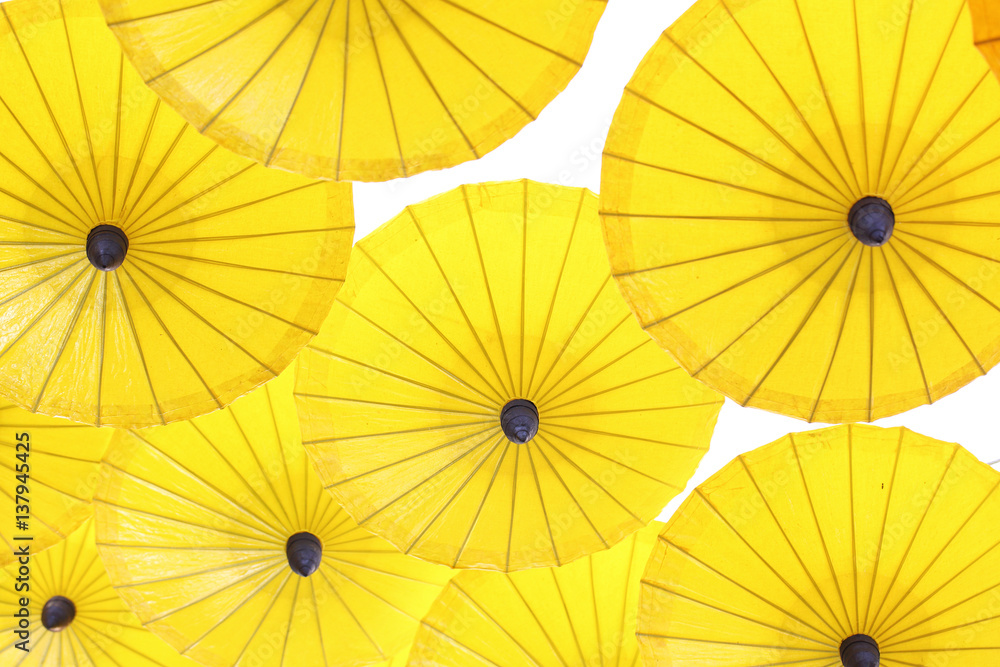 Yellow Umbrella pattern on white background