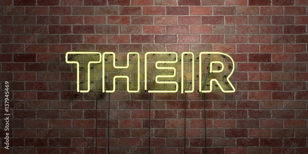 Fototapeta premium THEIR - fluorescent Neon tube Sign on brickwork - Front view - 3D rendered royalty free stock picture. Can be used for online banner ads and direct mailers..