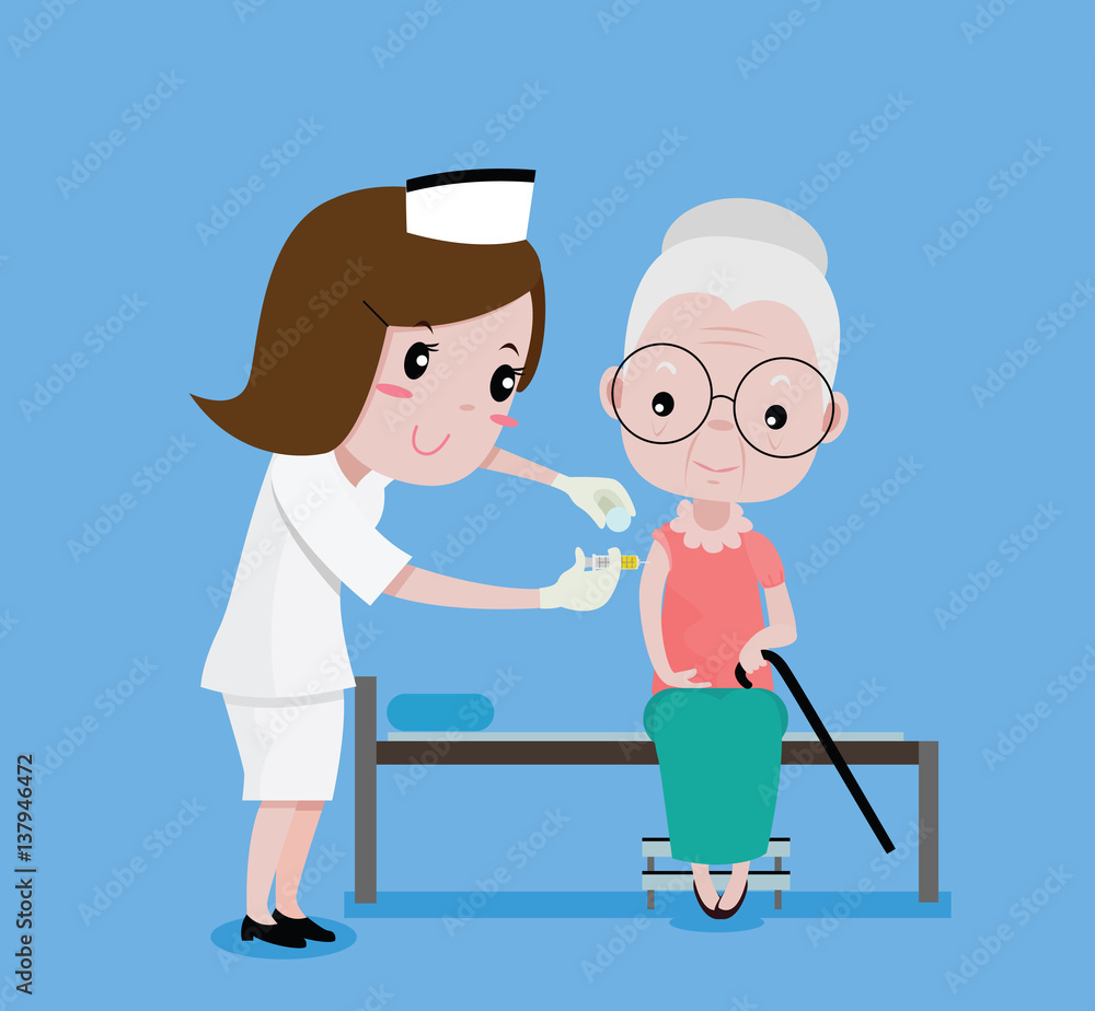 Nurses were injected with an older woman, vector cartoon Nurses were injected with an older woman, vector cartoon