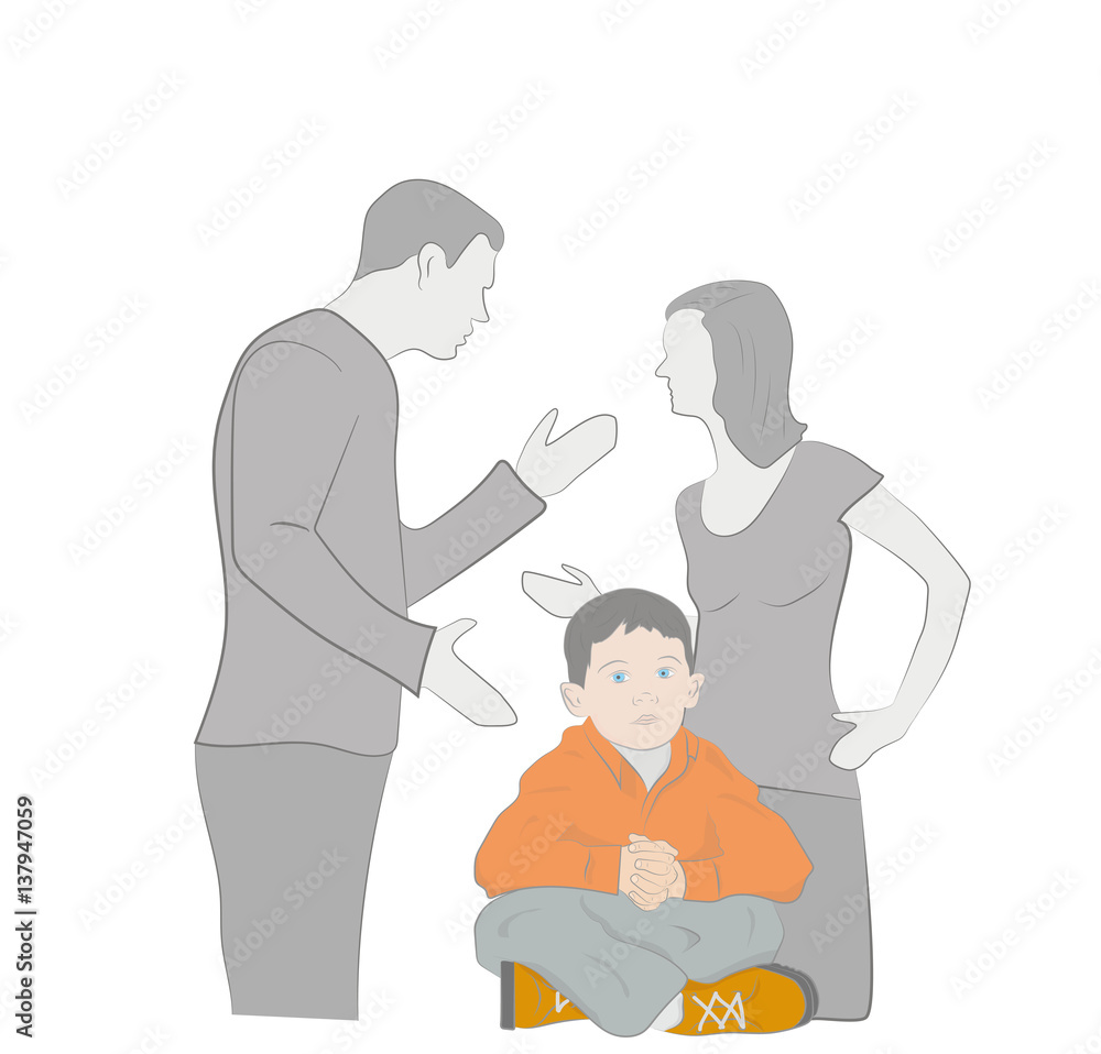 conflict in the family. Parents swear. child covers his ears. vector illustration. conflict in the family. Parents swear. child covers his ears. vector illustration.