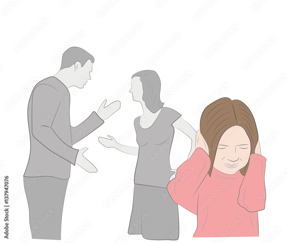 conflict in the family. Parents swear. child covers his ears. vector illustration. conflict in the family. Parents swear. child covers his ears. vector illustration.