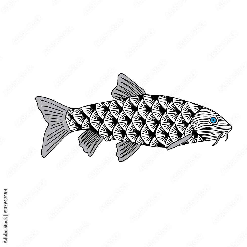 Steched Fish Fish Hand drawn sketched vector illustration. Doodle graphic Stock ...