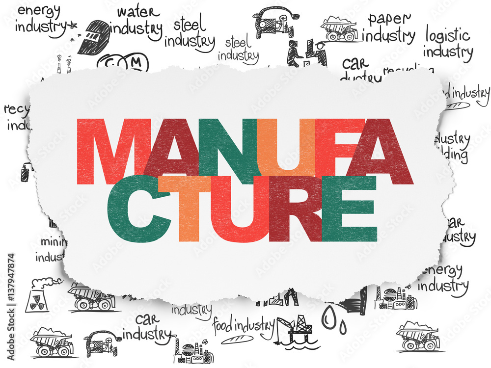 Manufacuring concept: Manufacture on Torn Paper background Manufacuring concept: Manufacture on Torn Paper background
