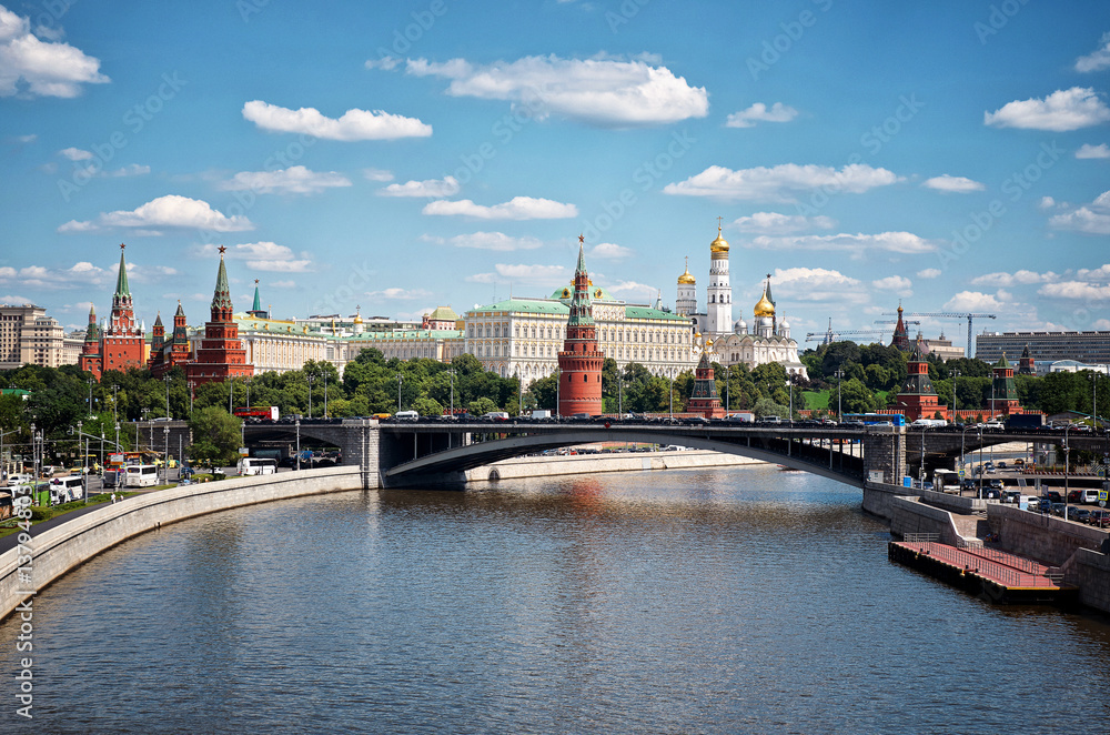 Russia. Moscow-river on Kremlin background.