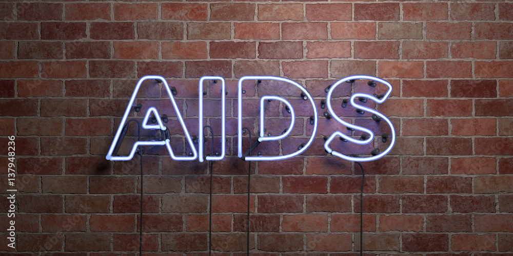 Obraz premium AIDS - fluorescent Neon tube Sign on brickwork - Front view - 3D rendered royalty free stock picture. Can be used for online banner ads and direct mailers..