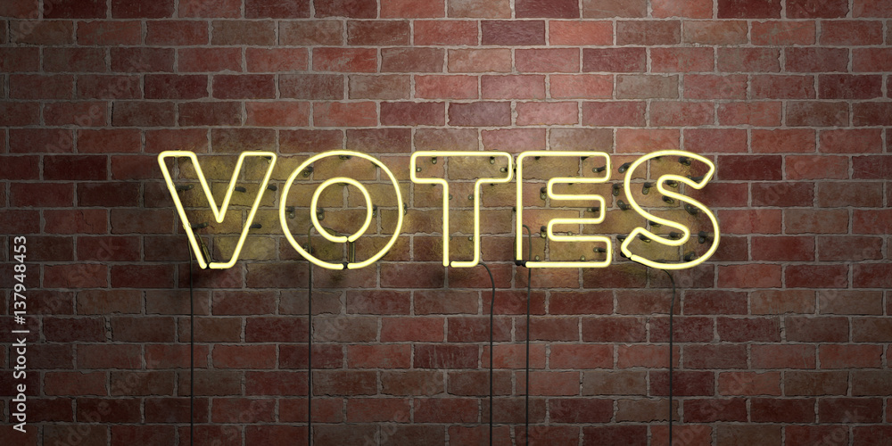 Obraz premium VOTES - fluorescent Neon tube Sign on brickwork - Front view - 3D rendered royalty free stock picture. Can be used for online banner ads and direct mailers..