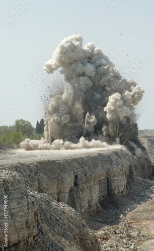 Blast in open cast mining quarry