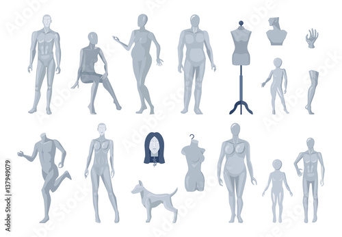 Window And Tailor Mannequins Icons Collection 