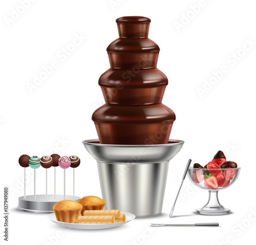 Chocolate Fountain Realistic Composition