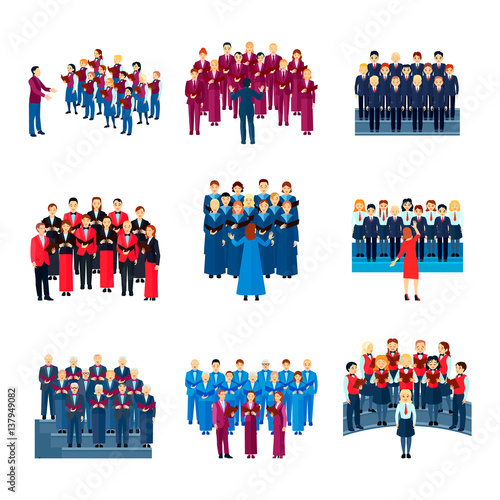 Choir Singing Ensemble Flat Icons Collection 