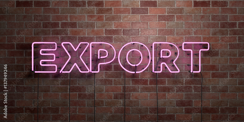 Fototapeta premium EXPORT - fluorescent Neon tube Sign on brickwork - Front view - 3D rendered royalty free stock picture. Can be used for online banner ads and direct mailers..