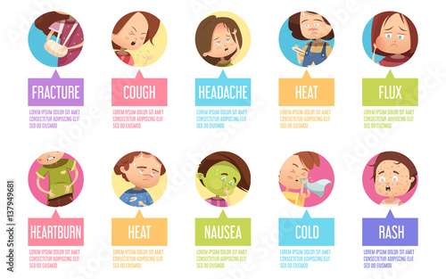 Cartoon Sickness Child Icon Set