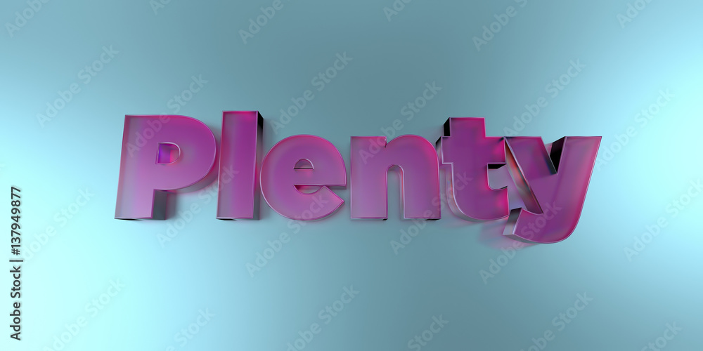 Fototapeta premium Plenty - colorful glass text on vibrant background - 3D rendered royalty free stock image.