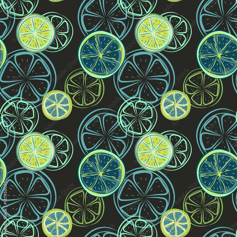Seamless pattern with abstract slices of lime or other citrus fruits, vector illustration Seamless pattern with abstract slices of lime or other citrus fruits, vector illustration