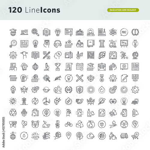 Set of premium concept icons for education and environment. Thin line vector icons for website design and development, app development, marketing presentation and print material.