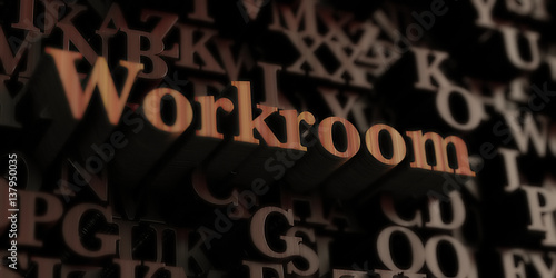workroom - Wooden 3D rendered letters/message.  Can be used for an online banner ad or a print postcard.