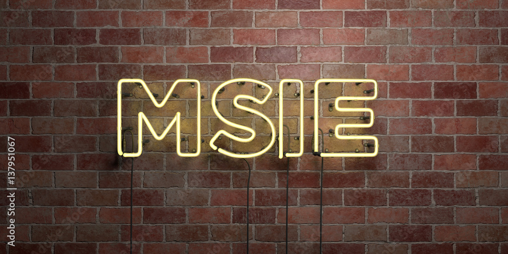 MSIE - fluorescent Neon tube Sign on brickwork - Front view - 3D rendered royalty free stock picture. Can be used for online banner ads and direct mailers.. MSIE - fluorescent Neon tube Sign on brickwork - Front view - 3D rendered royalty free stock picture. Can be used for online banner ads and direct mailers..