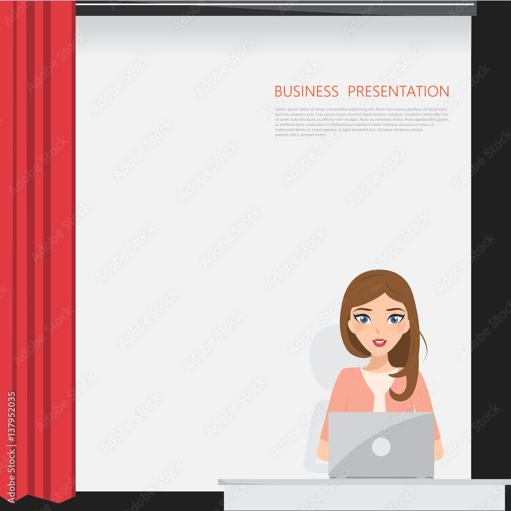 business woman presenting in room. people character working in job with laptop. business woman presenting in room. people character working in job with laptop.