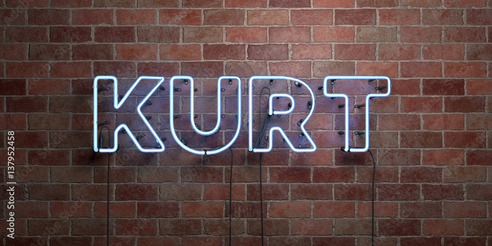 KURT - fluorescent Neon tube Sign on brickwork - Front view - 3D rendered royalty free stock picture. Can be used for online banner ads and direct mailers.. KURT - fluorescent Neon tube Sign on brickwork - Front view - 3D rendered royalty free stock picture. Can be used for online banner ads and direct mailers..