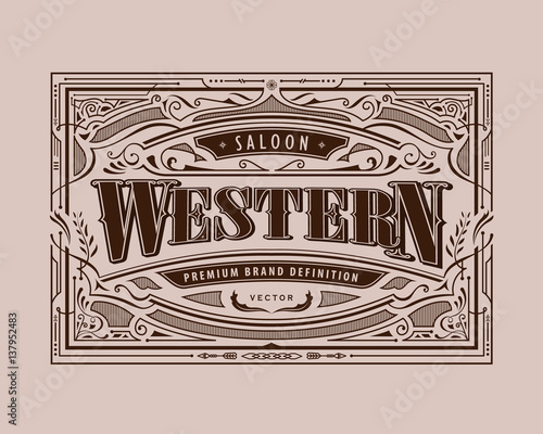Antique frame western label vintage border retro hand drawn engraving vector illustration