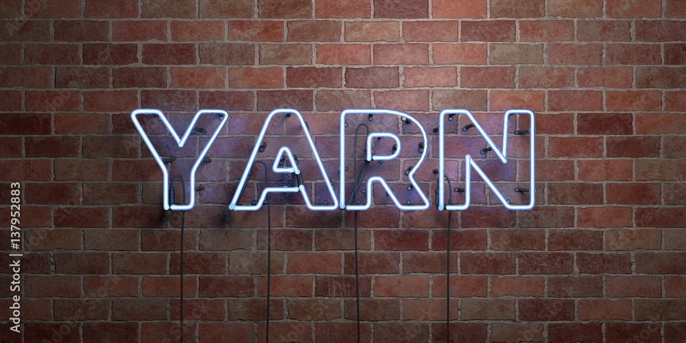 Obraz premium YARN - fluorescent Neon tube Sign on brickwork - Front view - 3D rendered royalty free stock picture. Can be used for online banner ads and direct mailers..