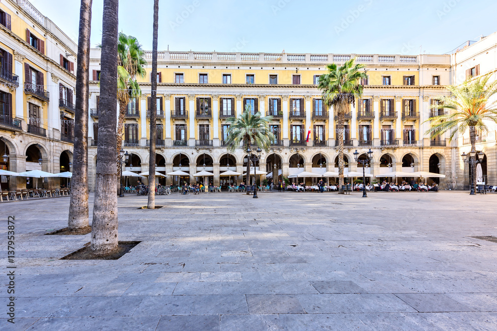 BARCELONA, SPAIN - November 10: Plaza Real Placa Reial . Royal Square Catalonia
